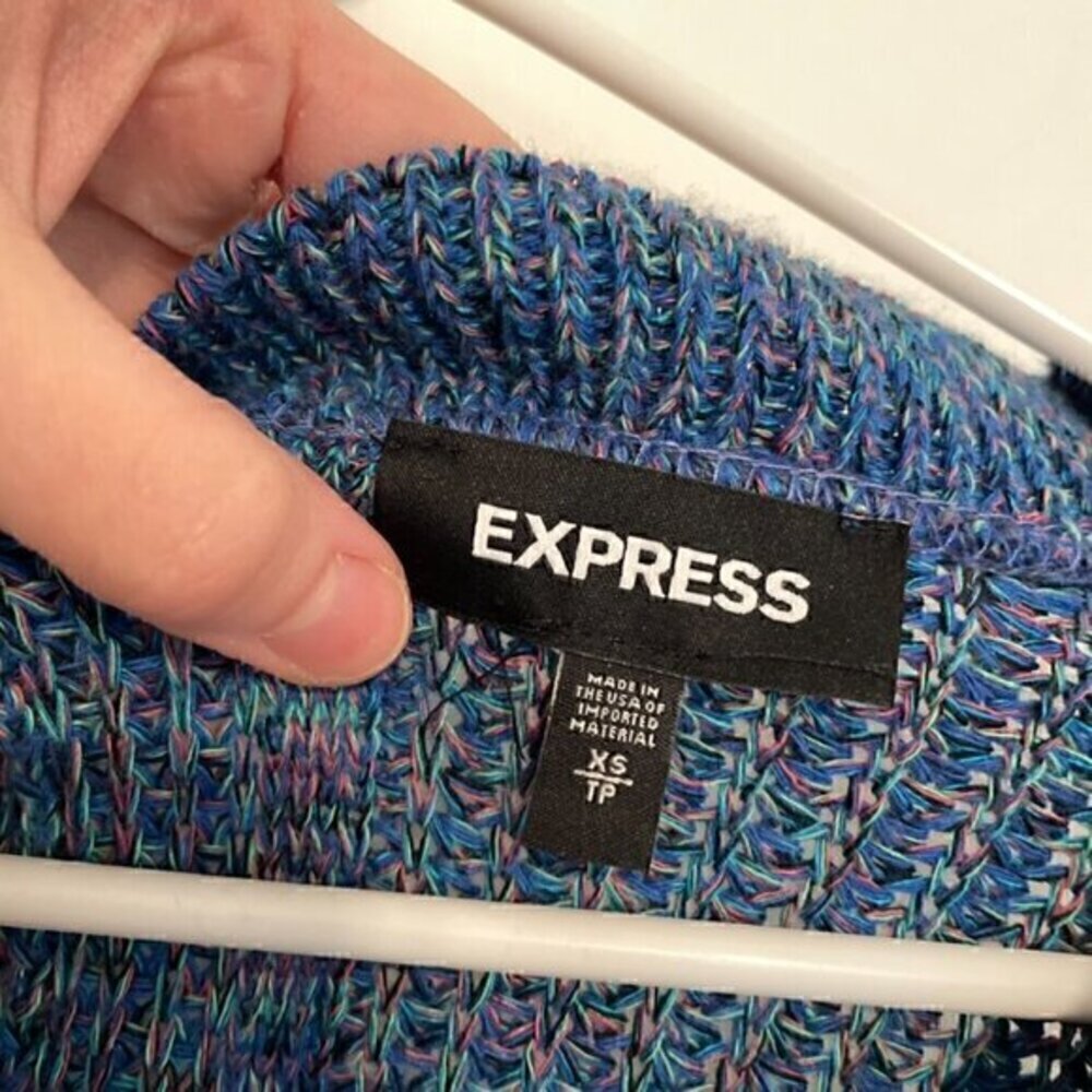 Express Cable Knit Split Back Pullover Sweater Bl… - image 6